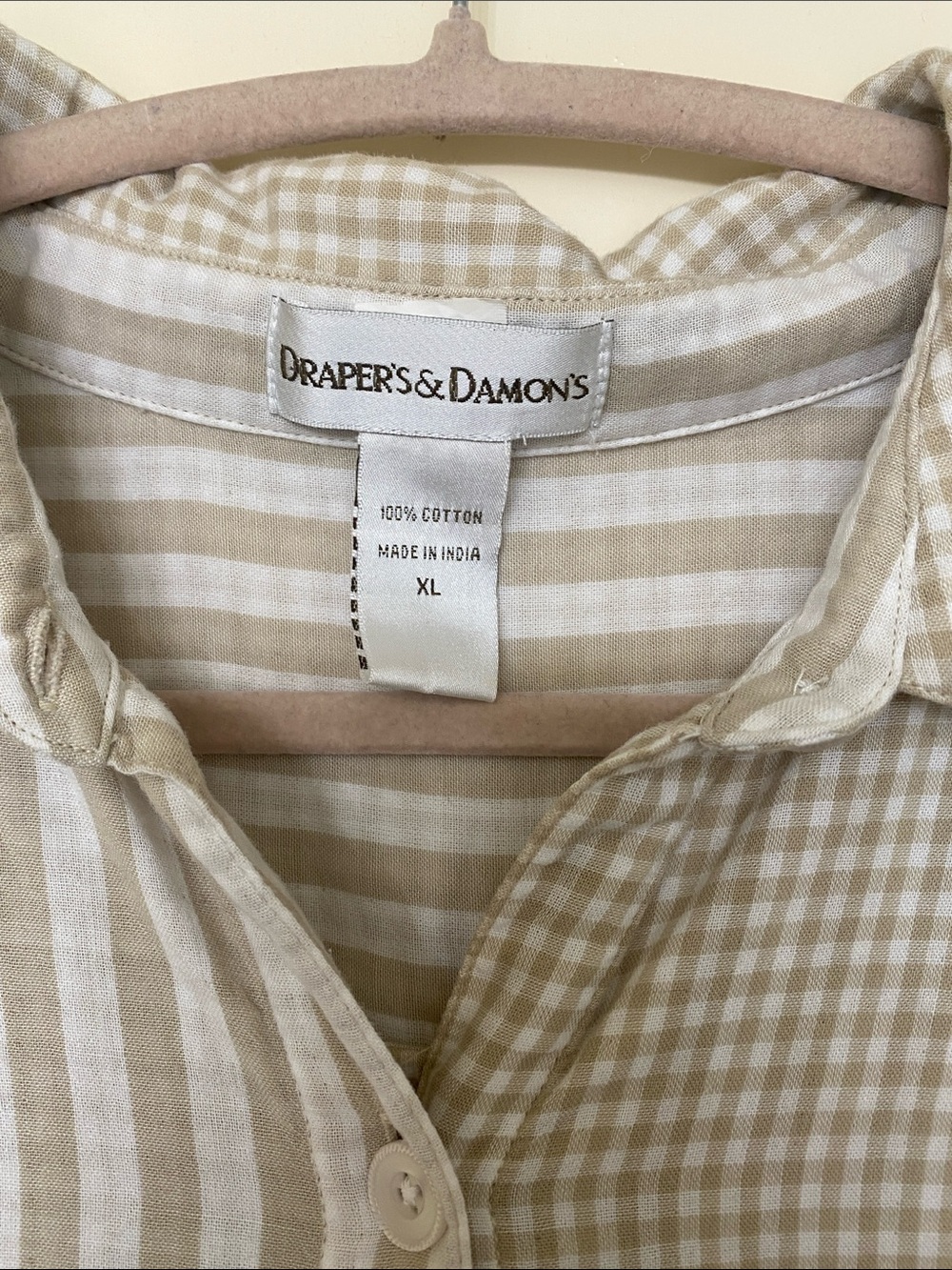 Beige & White Mixed Stripe and Gingham Button-Down Shirt - Picture 2 of 4